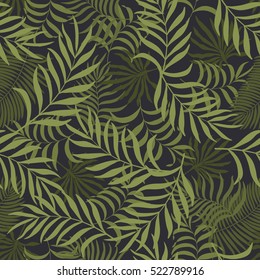 Seamless pattern with hand-drawn tropical leaves