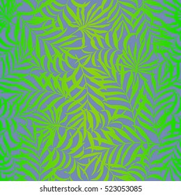 Seamless pattern with hand-drawn tropical leaves