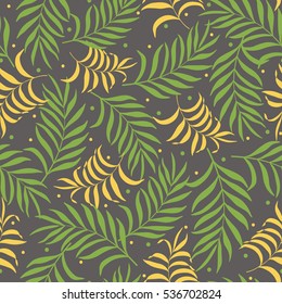 Seamless pattern with hand-drawn tropical leaves