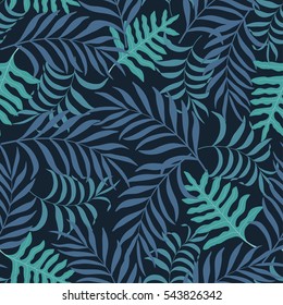 Seamless pattern with hand-drawn tropical leaves