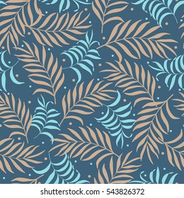 Seamless pattern with hand-drawn tropical leaves