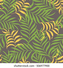 Seamless pattern with hand-drawn tropical leaves.Greenery and Primrose Yellow colors