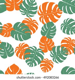 Seamless pattern with hand-drawn tropical monstera