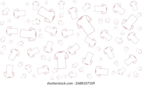 Seamless pattern of a hand-drawn T-shirt in red line art style on a white background.

