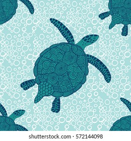 Seamless pattern with hand-drawn turtles.  Animal background.All elements are not cropped and hidden under mask.