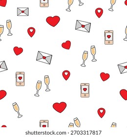 Patrón sin fisuras con símbolos de San Valentín dibujados a mano