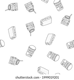 Seamless pattern hand  drawn vector illustration peanut butter jelly sandwich   jars peanut butter   jelly  Backgrounds  textile design  wallpaper  wrapping paper  Cartoon doodle style 
