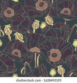 Seamless pattern. Hand-drawn vector image of poppy flowers. Spring print. Textile print. EPS-10

