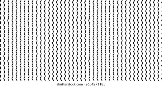 Padrão contínuo com linhas onduladas verticais desenhadas à mão em preto em um plano de fundo branco. Textura de faixa abstrata minimalista. Design vetorial para planos de fundo e impressões.