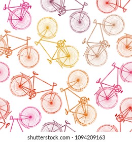 Seamless pattern with hand-drawn vintage bikes.