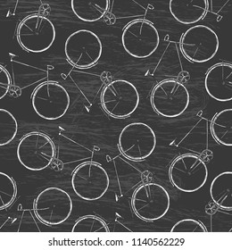 Seamless pattern with hand-drawn vintage bikes.