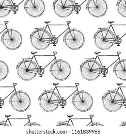 Seamless pattern with hand-drawn vintage bikes.