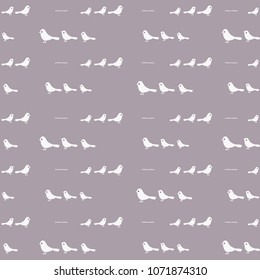 Seamless pattern with hand-drawn walking birds, background color is dark thistle color.