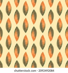 Patrón sin foco con hojas de color verde y naranja dibujadas a mano. Ilustración de fondo abstracta. Concepto orgánico, natural, de frescura para textiles, impresión, etc.