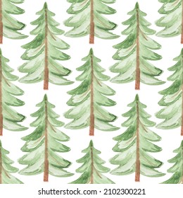 Patrón incomparable con un árbol de Navidad verde de color de agua dibujado a mano sobre fondo blanco. Imprimir para textiles, postales, etc. Ilustración