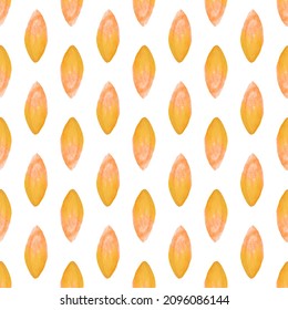 Seamless pattern with hand-drawn watercolor orange leaves. Abstract background illustration. Organic, natural, freshness concept for textile, print, etc.