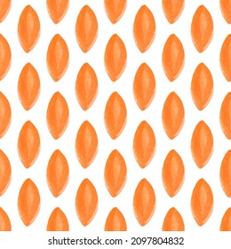 Seamless pattern with hand-drawn watercolor orange leaves. Abstract background illustration. Organic, natural, freshness concept for textile, print, etc.