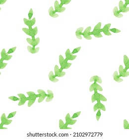 Seamless pattern with hand-drawn watercolor red branches with leaves on white. Summer, spring season. Organic, natural, freshness concept for textile, print, etc.