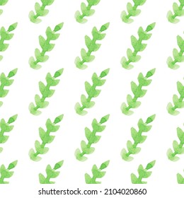 Seamless pattern with hand-drawn watercolor red branches with leaves on white. Summer, spring season. Organic, natural, freshness concept for textile, print, etc.