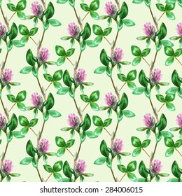 seamless pattern with hand-drawn watercolor vertically clover often arranged