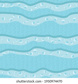 Seamless pattern - hand-drawn waves with bubbles and doodles. Vector