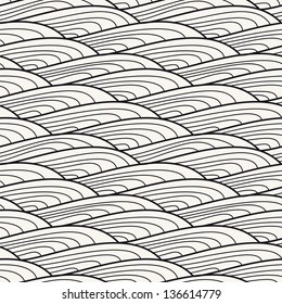 Seamless pattern with hand-drawn waves. Creative abstract background. Stylized marine texture