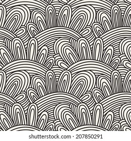 Seamless pattern with hand-drawn waves. Creative abstract background. Stylized scale texture