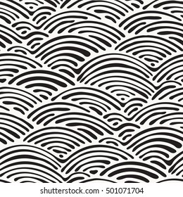 Seamless pattern with hand-drawn waves. Creative abstract background. Stylized scale texture