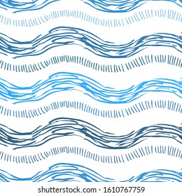 Seamless Pattern Handdrawn Waves Ocean Water Stock Vector Royalty Free Shutterstock