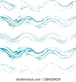 Seamless pattern of hand-drawn waves. Vector template for your summertime design