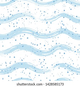 Seamless pattern of hand-drawn waves. Vector template for your summertime design