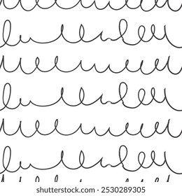 Seamless pattern with hand-drawn wavy loops. Black lines on a white background, creating a playful, abstract texture. Ideal for textile, wallpaper, and digital design projects.