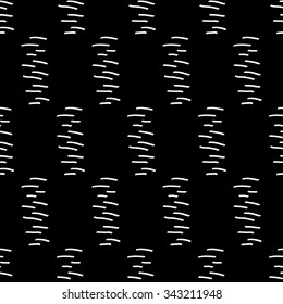Seamless pattern of hand-drawn white short lines on a black background.