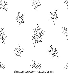 Patrón sin foco con flores silvestres dibujadas a mano. Ilustración vectorial monocroma. Adecuado para tela, papel pintado y papel envolvente.