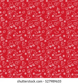 Seamless pattern with hand-drawn winter and Christmas elements. Vector illustration