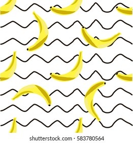 seamless pattern with hand-drawn yellow bananas. Vector illustration. Seamless pattern hand drawing a banana