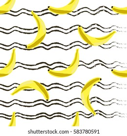 seamless pattern with hand-drawn yellow bananas. Vector illustration. Seamless pattern hand drawing a banana