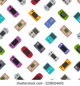 Seamless Pattern of Handheld Game Console Icons In Colorful Style