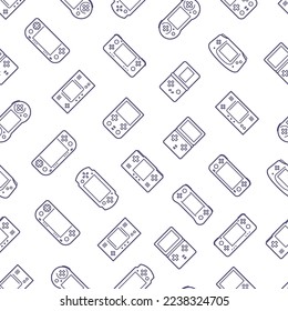 Seamless Pattern of Handheld Game Console Icons In Outline Style