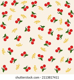 Seamless pattern with handmade berries and leaves