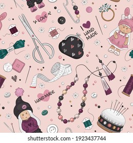 Seamless pattern with handmade elements. Vector illustration