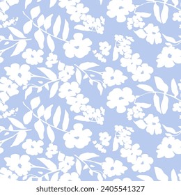 Seamless Pattern Handmade Foliage with Blue Background