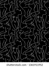 seamless pattern of a handmade linear drawing with female bodies artwork for fabrics, souvenirs, packaging, greeting cards, phone case and scrapbooking
