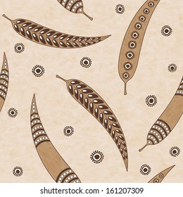 Seamless pattern of handmade painted beautiful autumn leaves