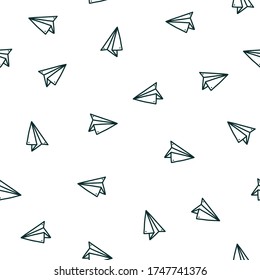 Seamless pattern with handmade paper plane. Hand drawn vector illustration in doodle style. Print with origami planes