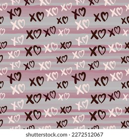 Seamless pattern of handmade watercolor lettering hoho with heart on abstract background. Hand drawn doodle Hearts and words of love.