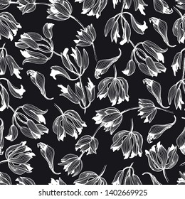 Seamless pattern of handmade wildflowers with ink. Delicate and romantic floral design elements, perfect for prints and patterns. Textiles, wrapping, wallpaper, scrapbooking. - Stock Illustration