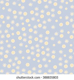 Seamless pattern of hand-painted flowers and leaves in pastel shades.