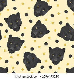 Seamless pattern with hand-painted puma