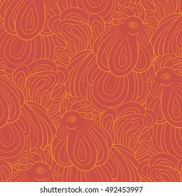 Seamless pattern of hand-painted roosters.The symbol of the Chinese new 2017.Zodiac Animals. 
